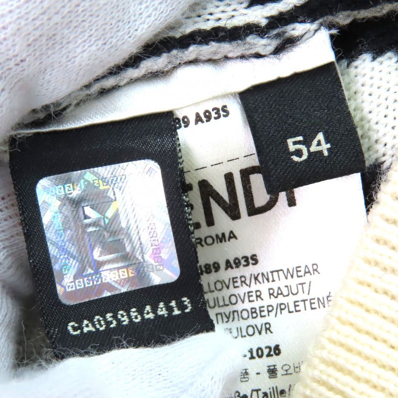 Fendi Fzz489 100% Wool FF Motif Total Pattern Crew Neck Long Sleeves Knit