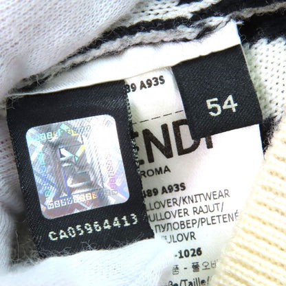 Fendi Fzz489 100% Wool FF Motif Total Pattern Crew Neck Long Sleeves Knit