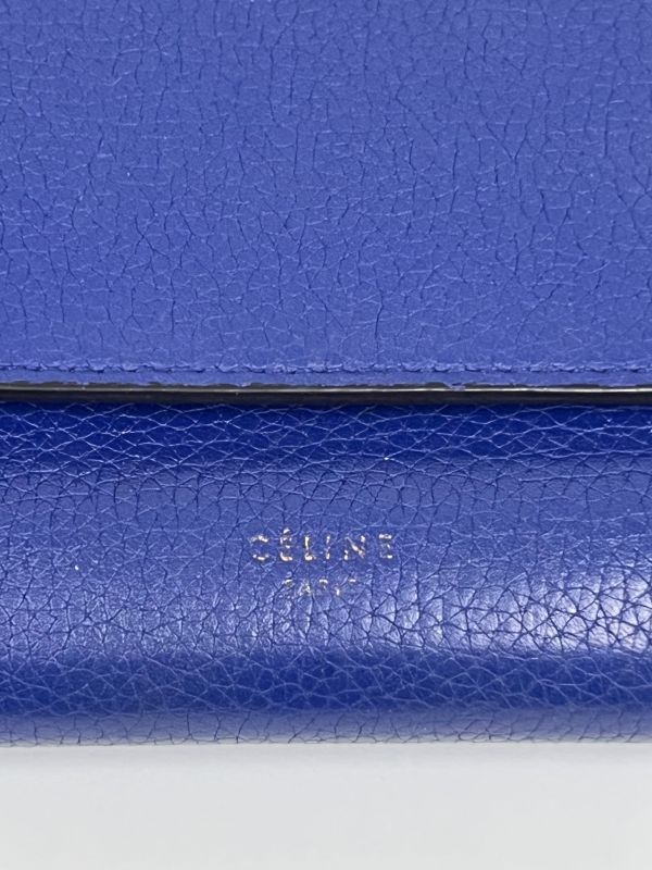 Celine Long Wallet Fold Wallet Blue Leather 01bs074