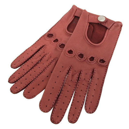 Hermes Lamb Leather Serie Button Perforated Driving Gloves Bordeaux 6.5 Made