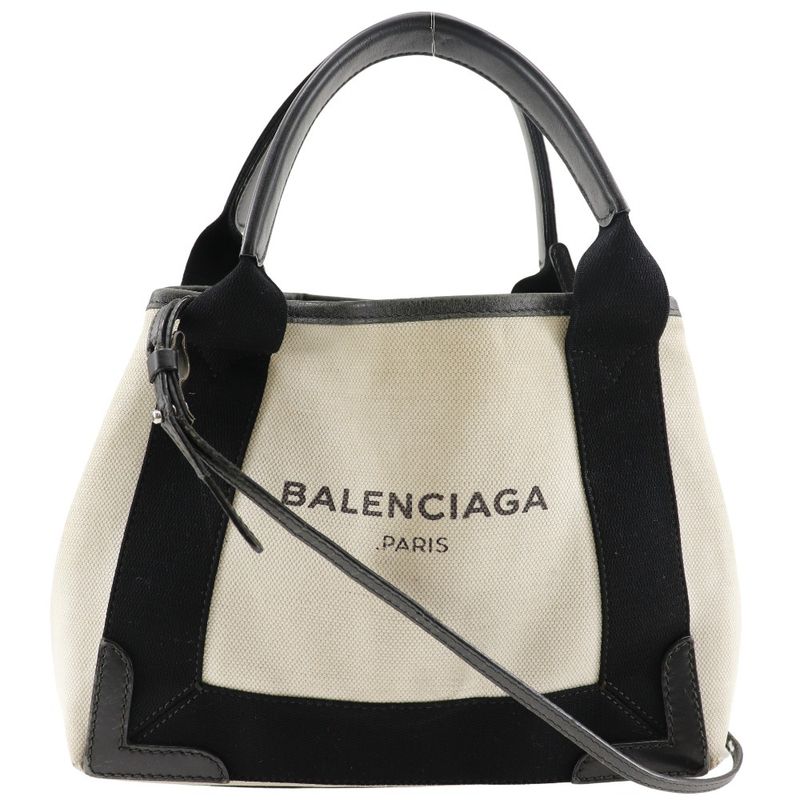 Balenciaga Navy Cabas Su XS Cotton Natural/black Women's Handbag