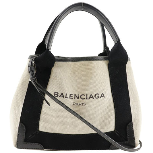 Balenciaga Navy Cabas Su XS Cotton Natural/black Women's Handbag