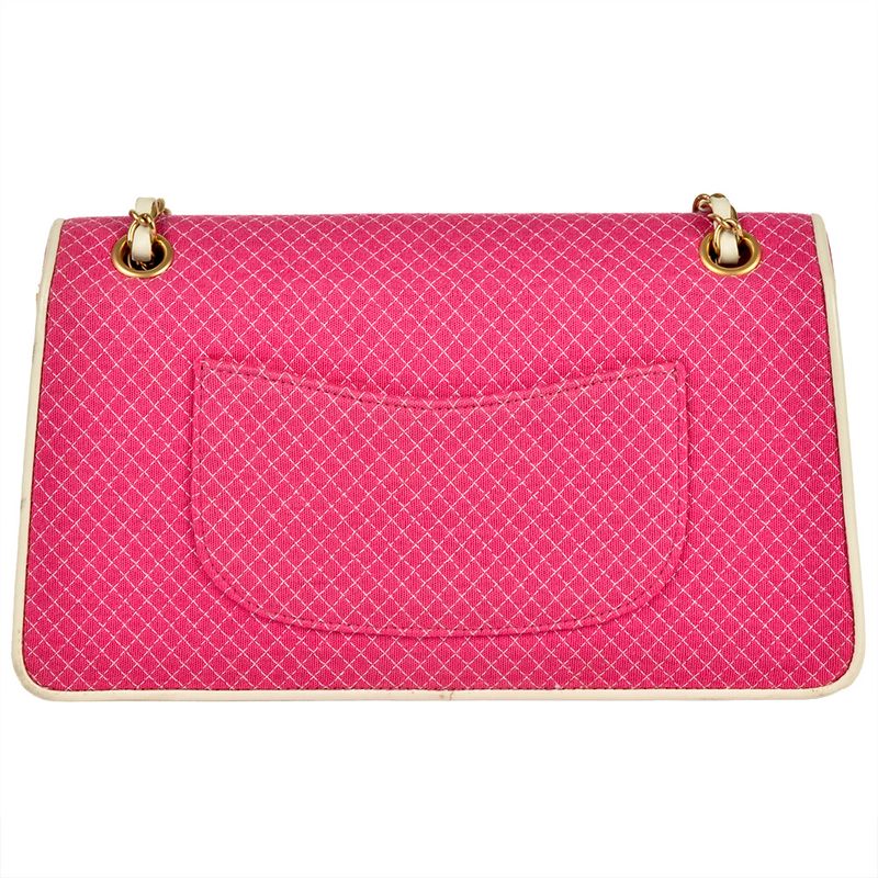 Chanel Micro Quilted Chain Shoulder Bag Jersey Pink Gold Hardware Coco Mark