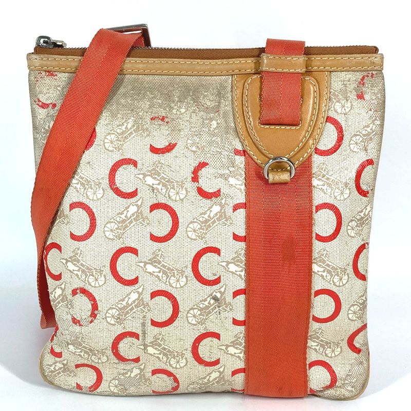 Celine Shoulder Bag Logo Macadam Carriage Leather / Coated Canvas Orange