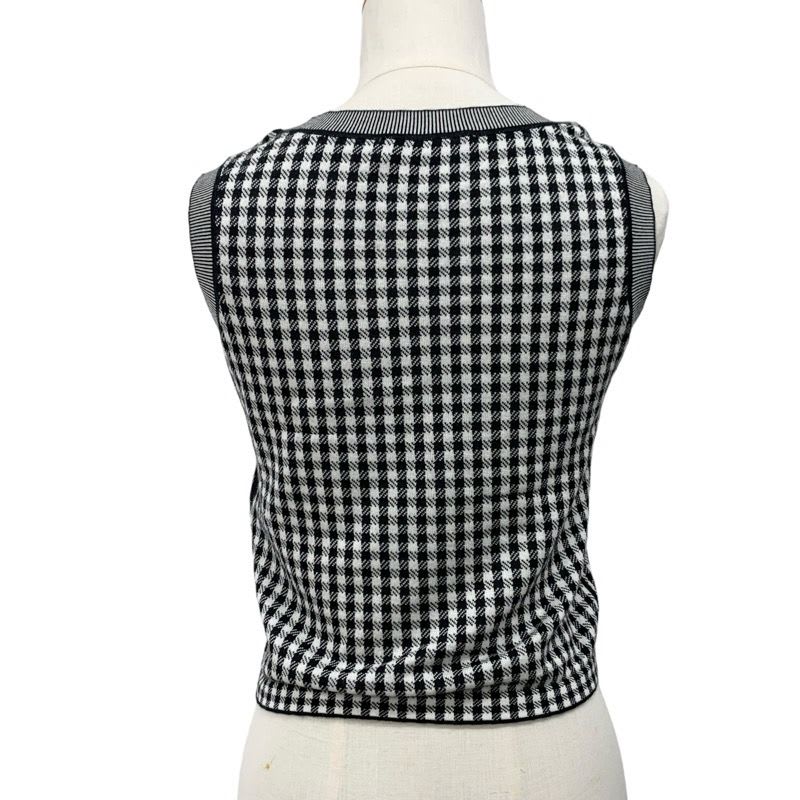 Christian Dior Top Black White Logo Check Knit Sleeveless