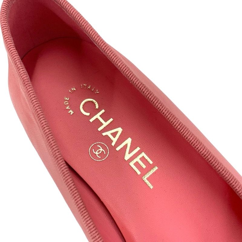 Chanel Flat Shoes Leather Pink Unused Ballet Shoes Here Mark Ribbon