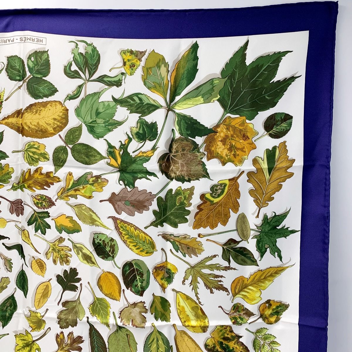 Hermes Fallen Leaves White X Navy Silk Scarf