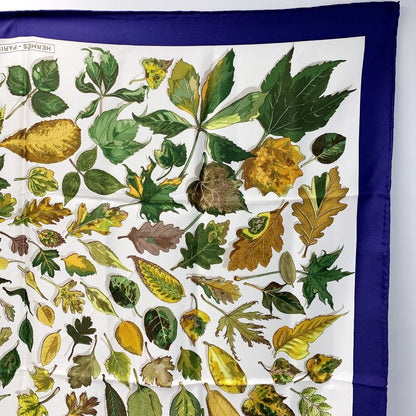 Hermes Fallen Leaves White X Navy Silk Scarf
