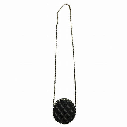 Chanel Lambskin Round Pearl Chain Matelasse Mini Shoulder Bag 29th Black Ladies