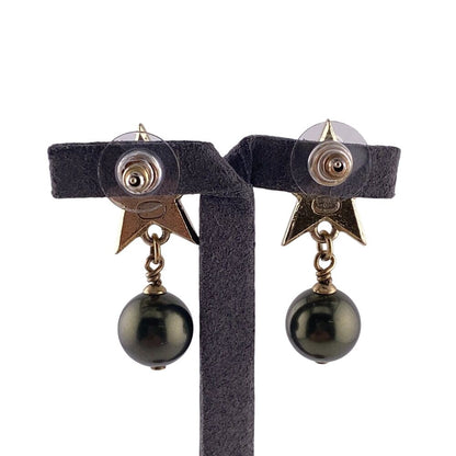 Chanel A17c Coco Mark Star Pearl Earrings Brand Jewelry Accessories Gold Ladies
