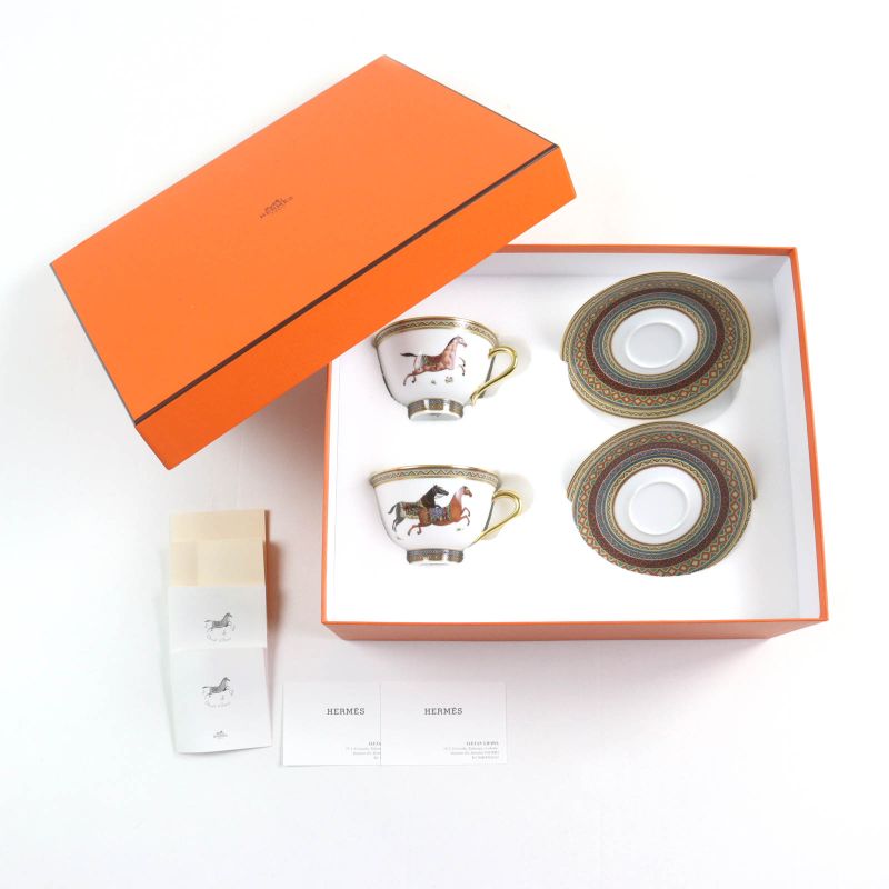 Hermes Chevaldrian Horse Tea Cup And Saucer Set Of 2 Tableware Multi With Box