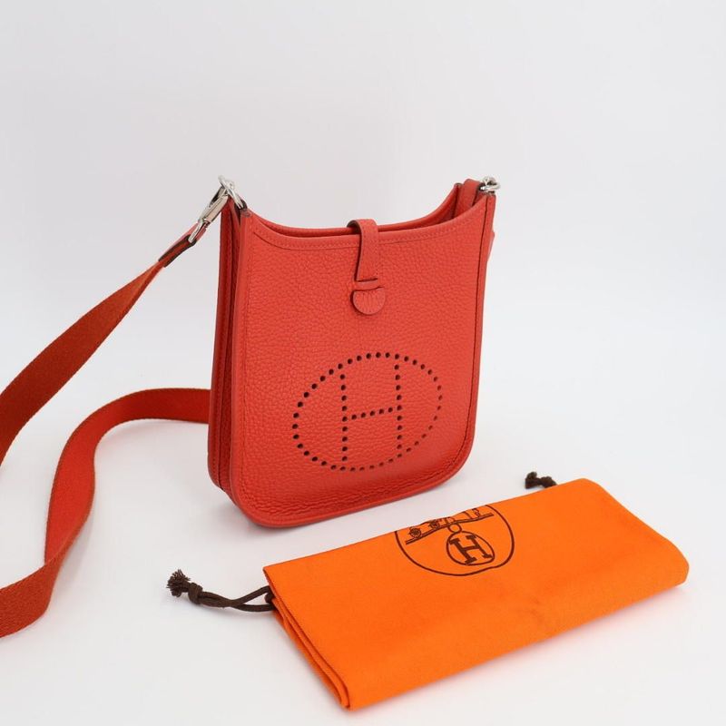 Hermes Evelyn TPM Shoulder Bag Taurillon Clemence Rouge Pivoine Silver Hardware