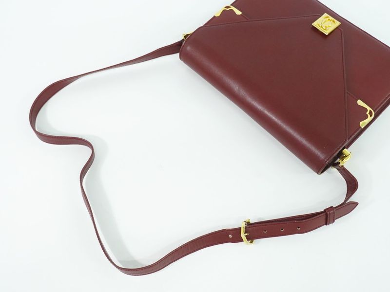 Authentic Cartier Must Line Shoulder Bag Leather Bordeaux Must Line Bag