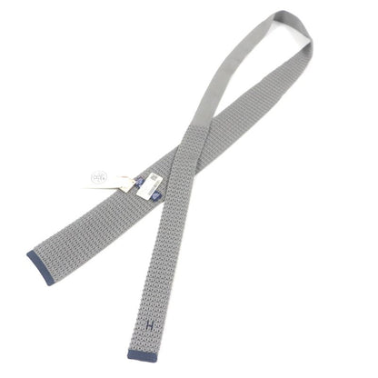 Hermes Cravate Tricot DE SOIE 100% Silk Etoupe/marine H Logo Embroidery Knit