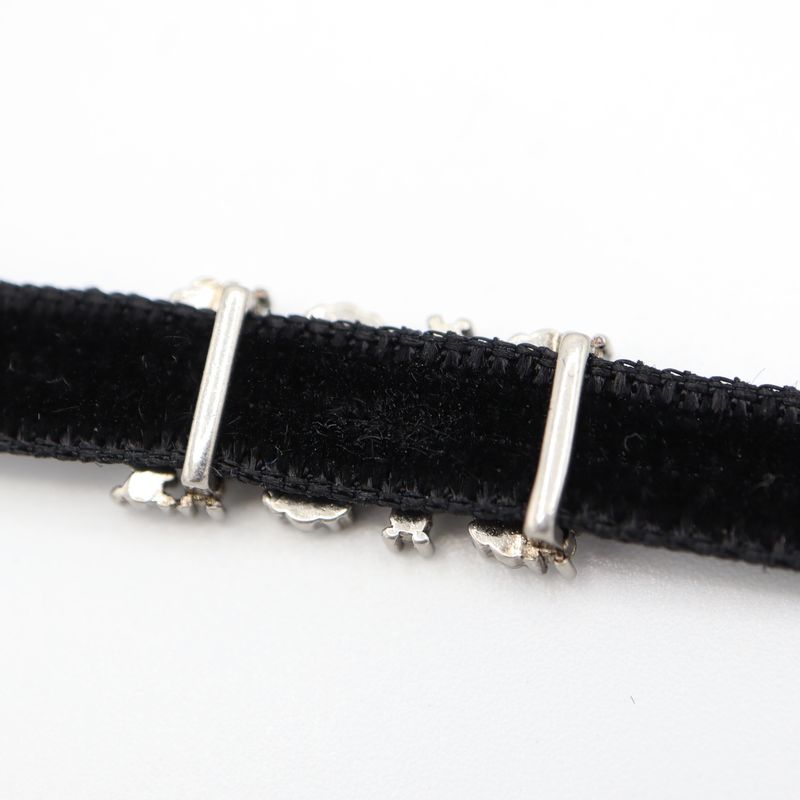 Christian DIOR Choker DIOR Rhinestone Velour Black Ladies With Box Yo649