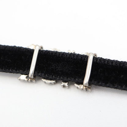 Christian DIOR Choker DIOR Rhinestone Velour Black Ladies With Box Yo649