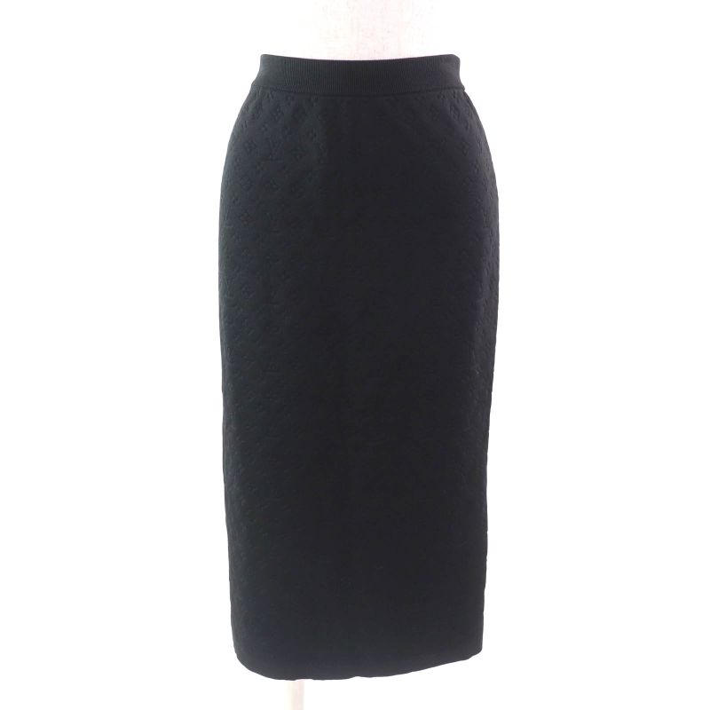 Louis Vuitton 23SS Silk Blend Monogram Embossed Knee Length Tight Skirt Black M