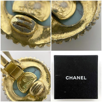 Chanel Ear Ring Gold Light Blue GP