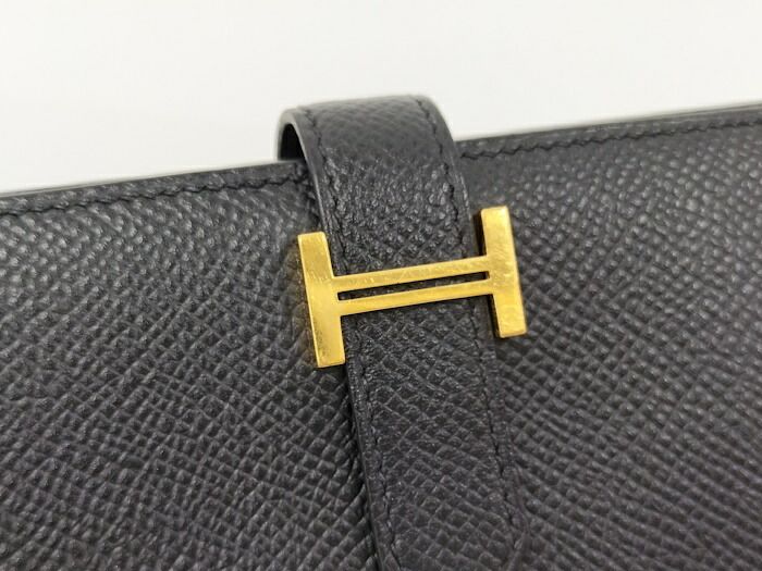 Hermes Bearn Souffle Folding Long Wallet Vaux Epson Leather Black Stamped D