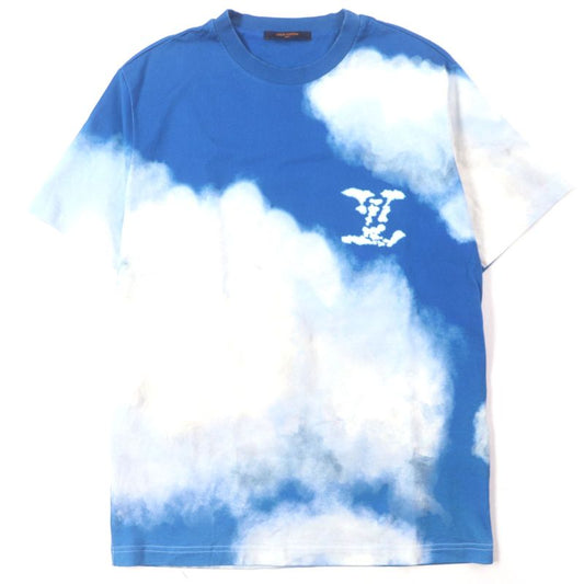 Louis Vuitton 20AW 100% Cotton Cloud Print Crew Neck LV Logo Short Sleeve Blue