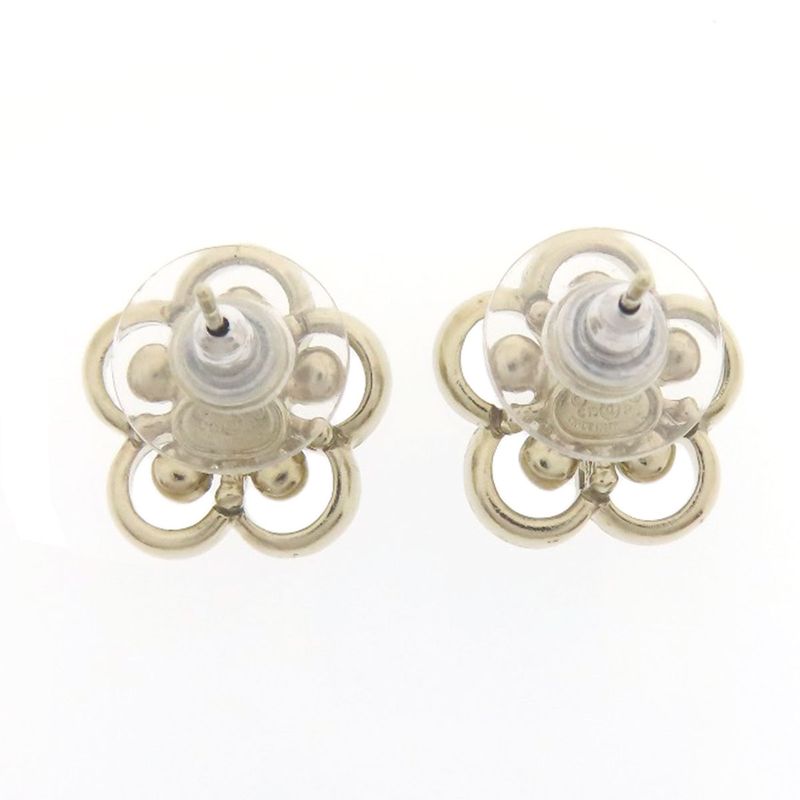 Chanel Flower Rhinestone Earrings Metal Ladies