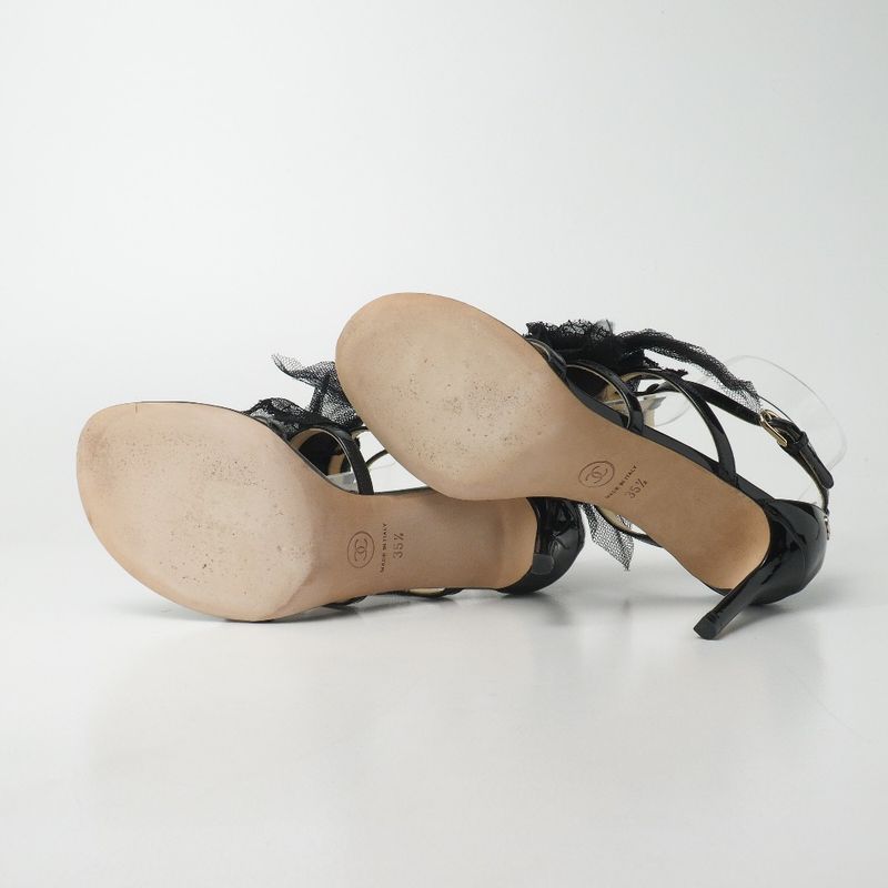 Chanel Sandals Size 35.5 Lace Shoes Ankle Strap Thong Sandals Mules CC Logo