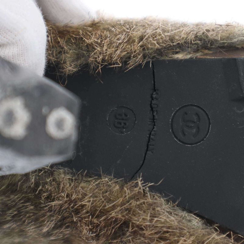 Chanel 10aw Fur Short Boots G27513 Beige 36