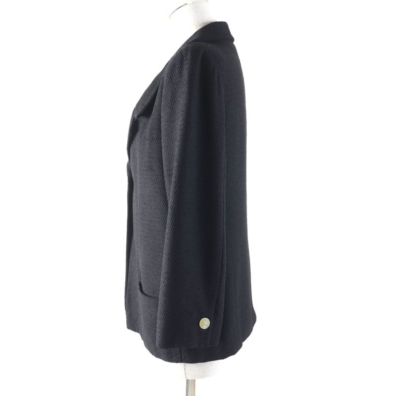 CHANEL Vintage 99P P12650 Wool Jacket With Coco Mark Buttons Black 36 Made In