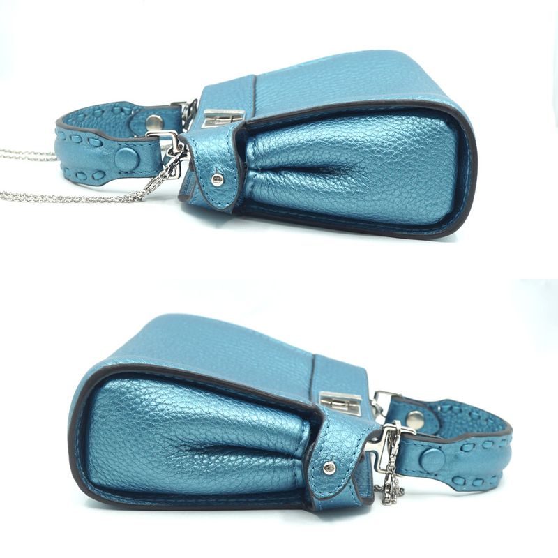 Fendi Nano P-cub-leather Mini Bag Pochette Pouch Blue Series 2WAY