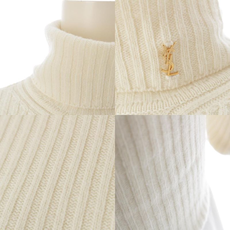 Saint Laurent 2021 Wool Cashmere YSL Logo Turtleneck Knit Sweater 666098 White M