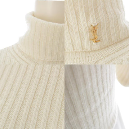 Saint Laurent 2021 Wool Cashmere YSL Logo Turtleneck Knit Sweater 666098 White M