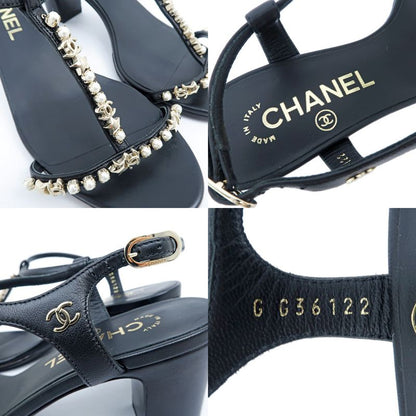 Chanel Strap Sandals G36122 Black 37 1 2C Coco Mark Sandals Women's