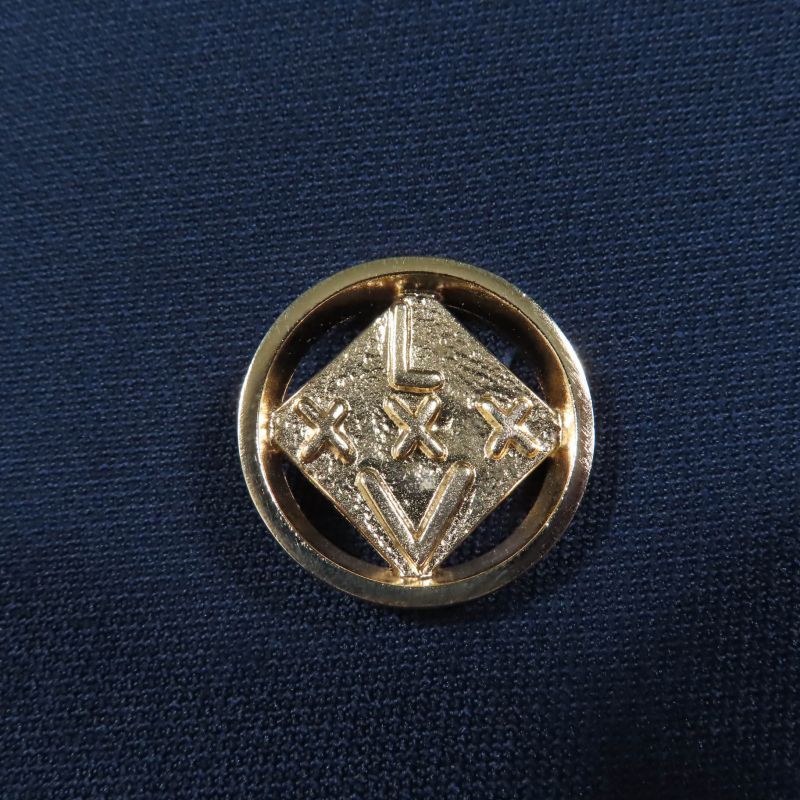 Louis Vuitton Wool Silk Blend LV Logo Gold Button Double Breasted Jacket Navy