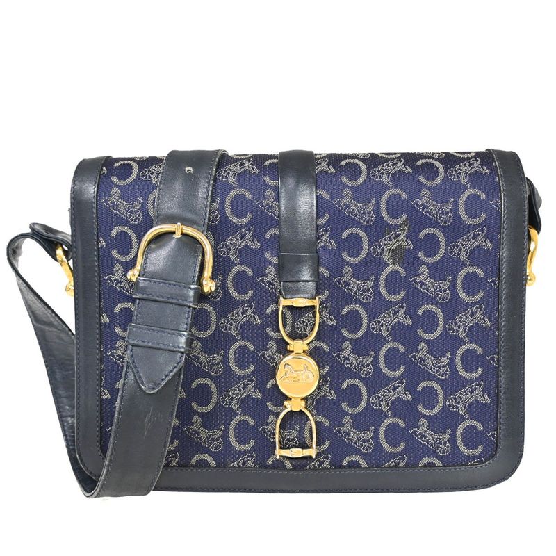 Celine Carriage One Shoulder Bag Macadam Navy Gold 60bs100