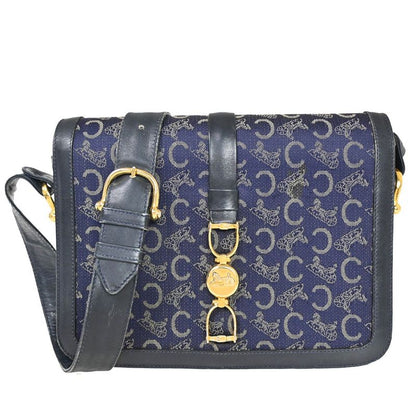 Celine Carriage One Shoulder Bag Macadam Navy Gold 60bs100