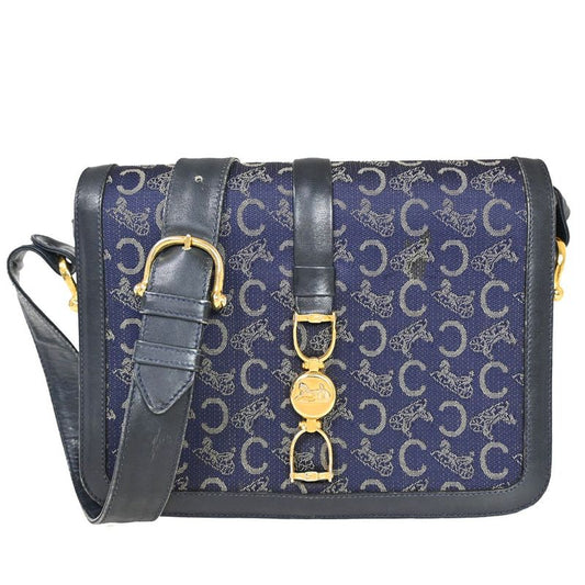 Celine Carriage One Shoulder Bag Macadam Navy Gold 60bs100