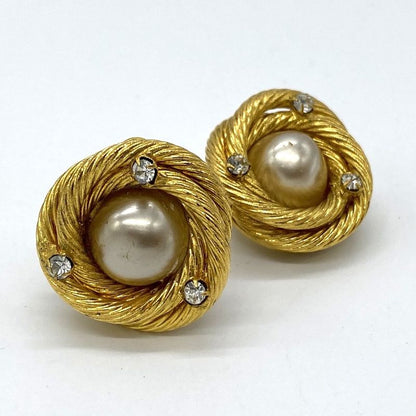 Chanel Earring Faux Pearl Rhinestone Vintage Gold