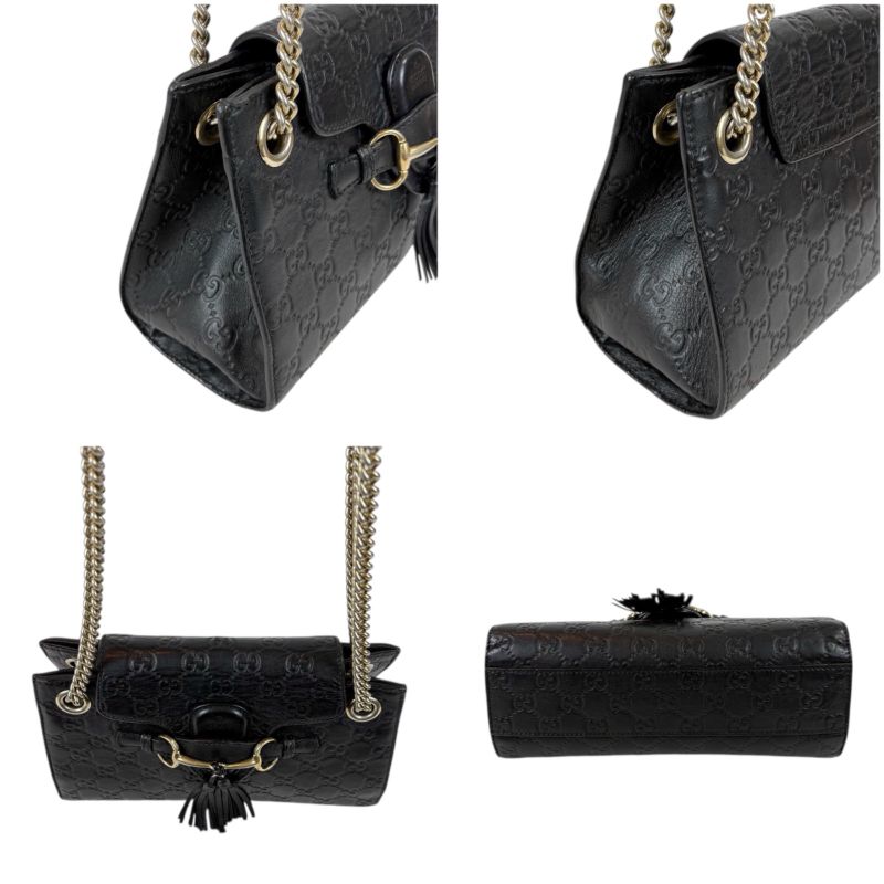 Gucci Chain Mini Shoulder Bag Sima Leather Black 2WAY Tassel Horsebit