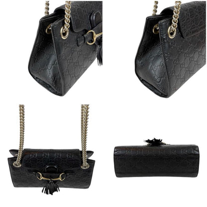 Gucci Chain Mini Shoulder Bag Sima Leather Black 2WAY Tassel Horsebit