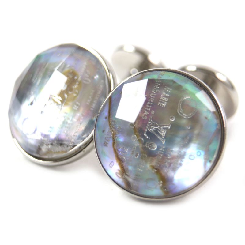 Louis Vuitton Mp1318 Logo Engraved Metal Cufflinks Button Cufflinks Silver With