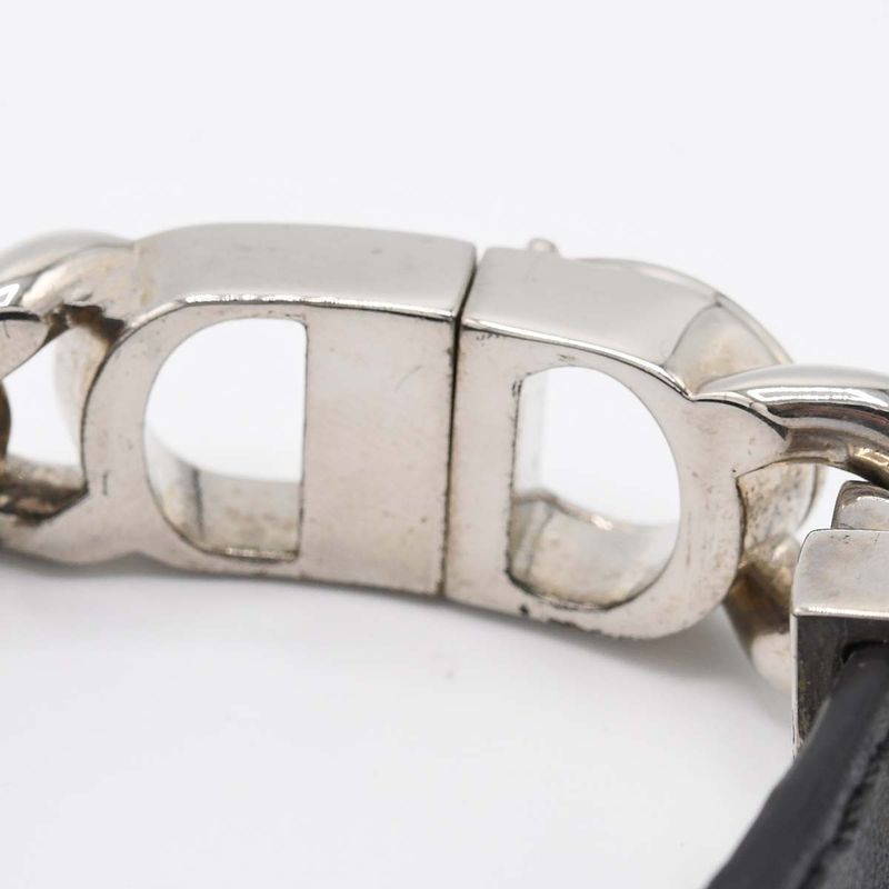 Christian DIOR Bracelet CD Logo Accessory Black And Silver Color Men's With Box