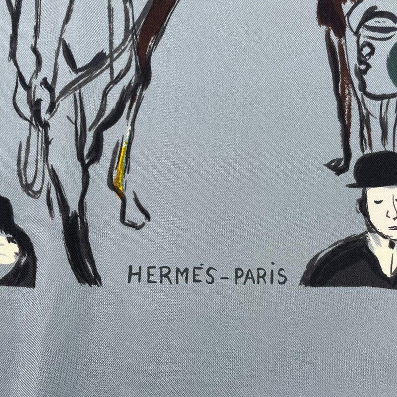 Hermes Carre 90 Silk Scarf Paddock Gray