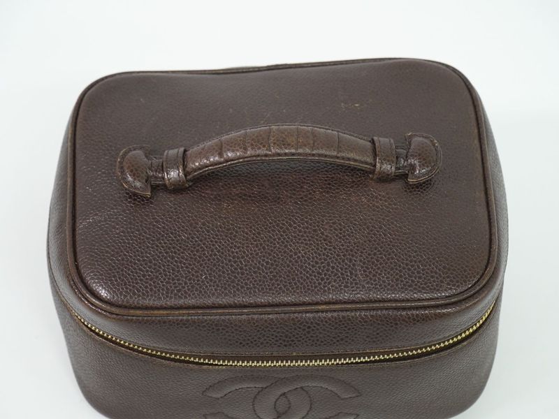 Authentic Chanel Coco Mark Vanity Bag Handbag Cosmetic Pouch Caviar Skin