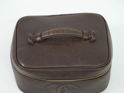 Authentic Chanel Coco Mark Vanity Bag Handbag Cosmetic Pouch Caviar Skin
