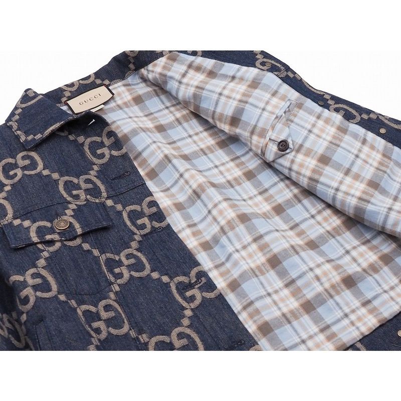 Gucci Jumbo GG Denim Jacket Outerwear Women's Blue Ivory Metal Button #36 Made