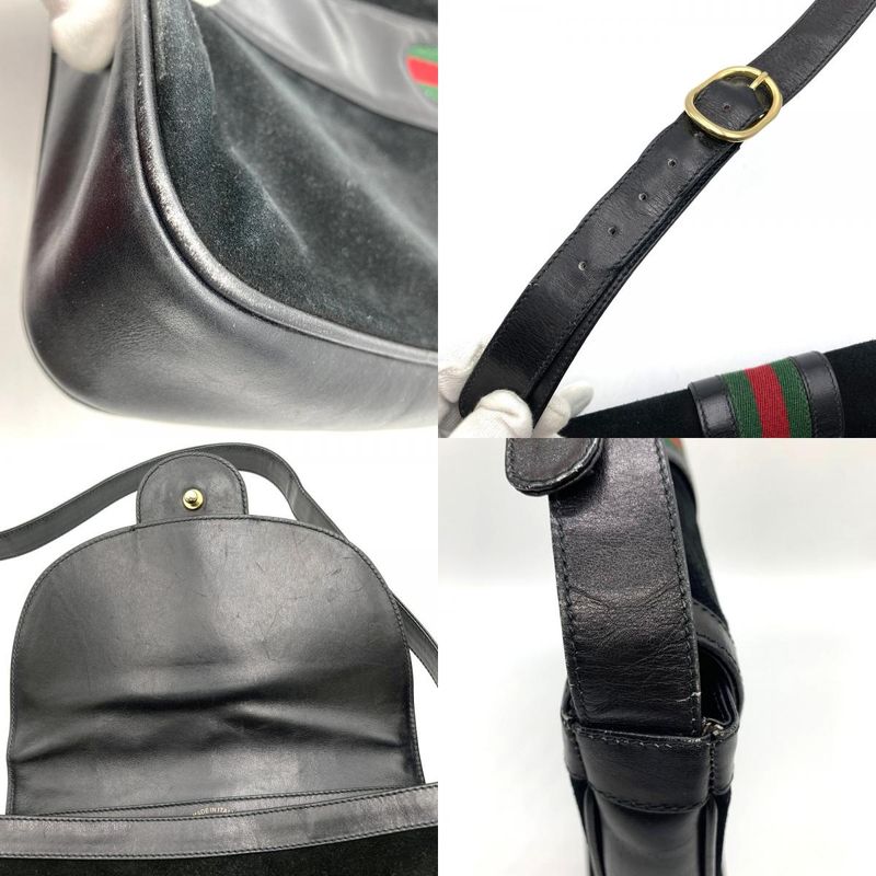 Old Gucci Shoulder Bag Horseshoe Vintage Black Suede/leather Ladies Fashion