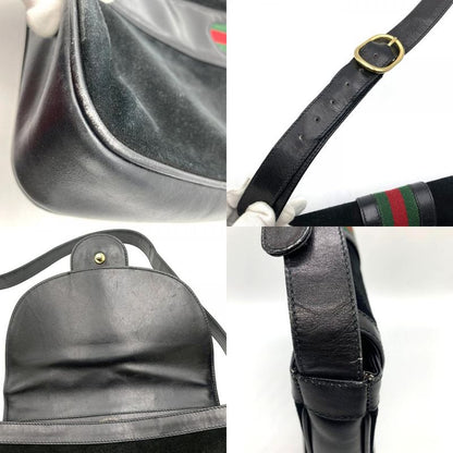 Old Gucci Shoulder Bag Horseshoe Vintage Black Suede/leather Ladies Fashion