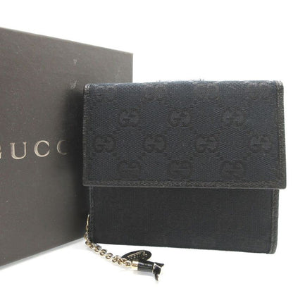 Gucci 154182 GG Canvas Leather Black W Hook Wallet 0111 Gucci