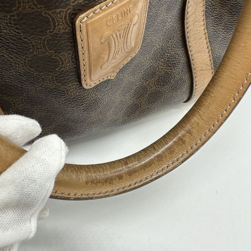 Celine M11 Mini Boston Bag Handbag Macadam PVC Beige Brown Ladies Men