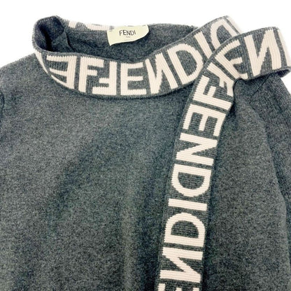 Fendi Wool Logo Sweater with Tie Gray 371396 Sweater